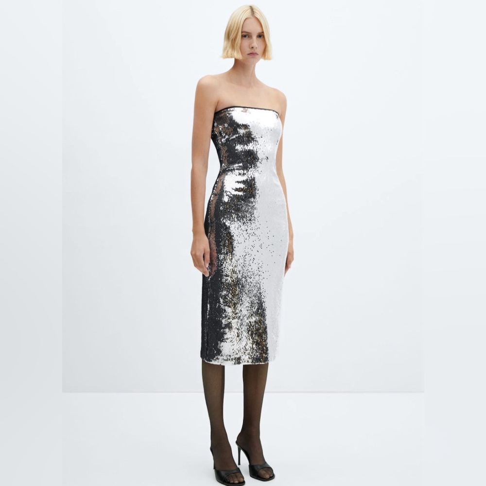 Mango Strapless Sequinned Dress